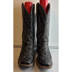 Corral A2402 Distressed Black Snake Inlay Square Toe Cowboy Boots Women 8.5 M